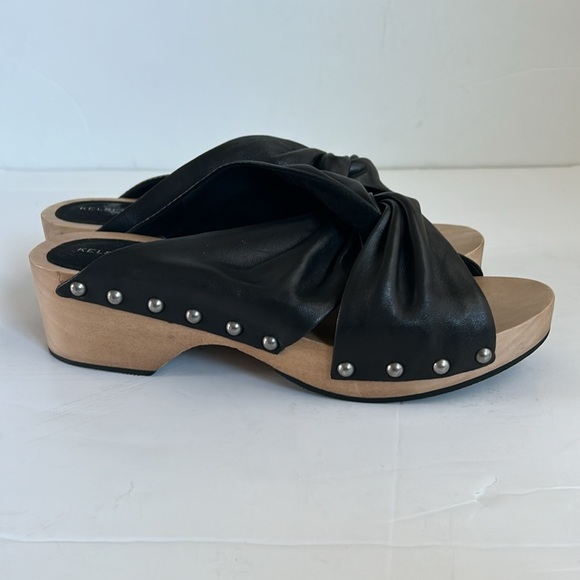Kelsi Dagger Brooklyn Sprinter black clog slide sandal leather up stud open toe - Picture 7 of 16